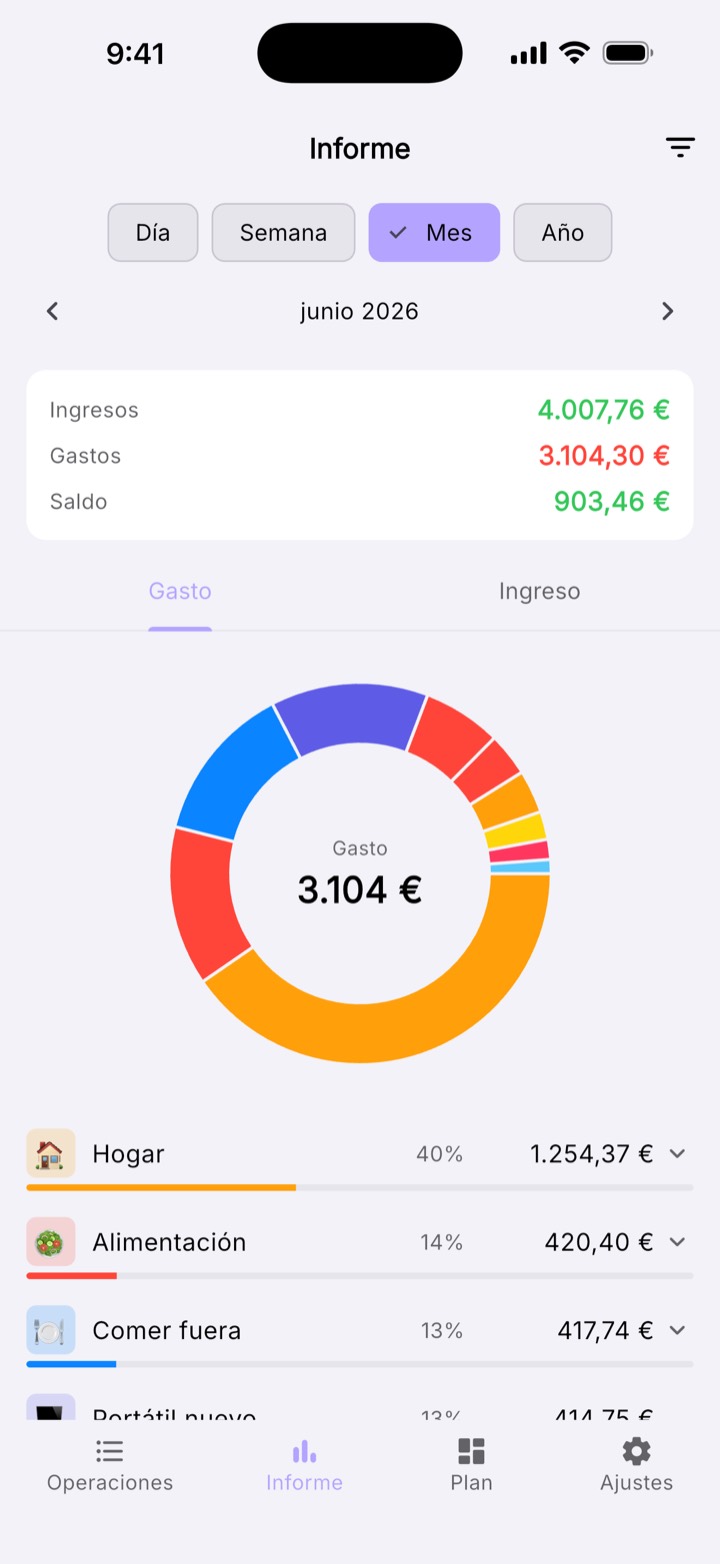 Informe de Mosara con los ingresos, gastos y saldo del mes